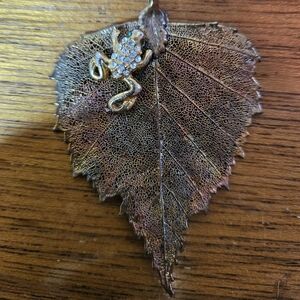 Tri gold dipped leaf with frog pendant